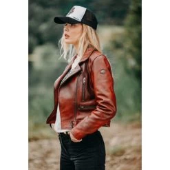 Bad Bonnie Damen Lederjacke Rot -Motorradzubehör de001041520