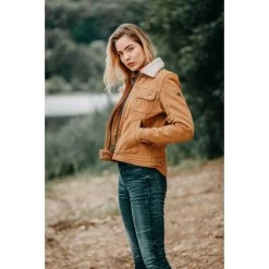 Brave Ebony Damen Lederjacke Beige -Motorradzubehör de001041532
